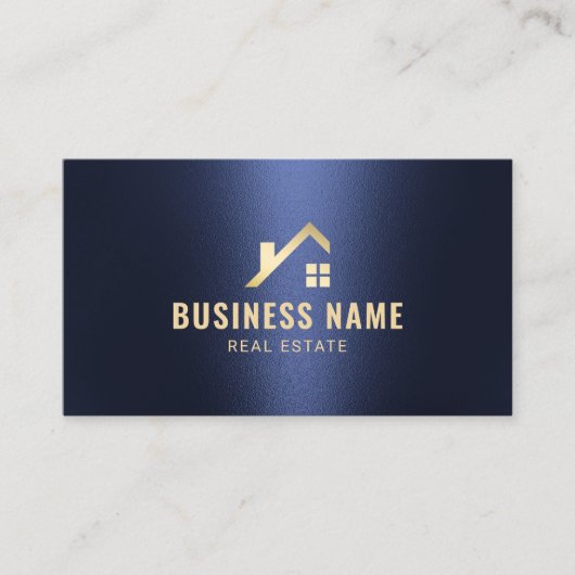 エステート実在エージェント金ゴールドハウスロゴネイビーブルーフォト 名刺 (正面)