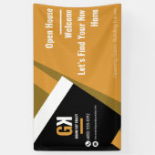 エステート実在オープンハウス | ブラック&金ゴールド不動産仲介業者 横断幕 (縦)