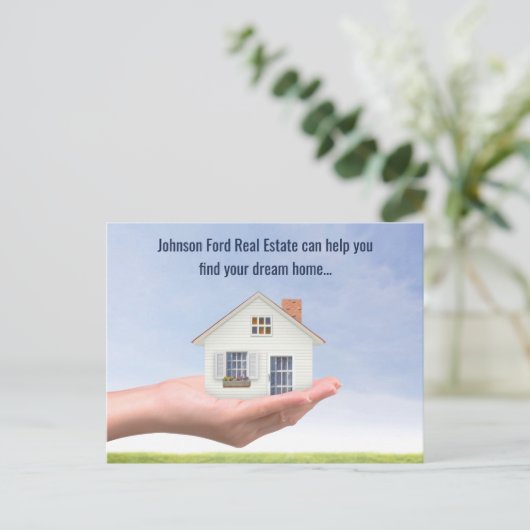 エステート実在カンパニーの手の写真のマーケティング ポストカード (スタンド正面)