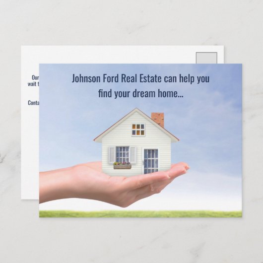 エステート実在カンパニーの手の写真のマーケティング ポストカード (正面/裏面)