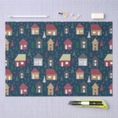 エステート実在クリスマスハウスパターンブルーホリデー 薄葉紙 (クラフト)