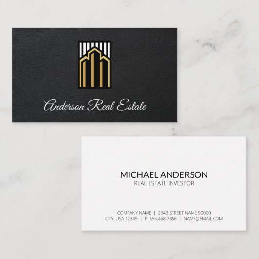 エステート実在コマーシャル建物 | レザー 名刺 (正面/裏面)