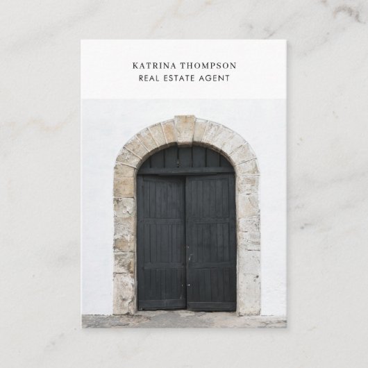 エステート実在フォト不動産仲介業者QRコードフロントドア 名刺 (正面)