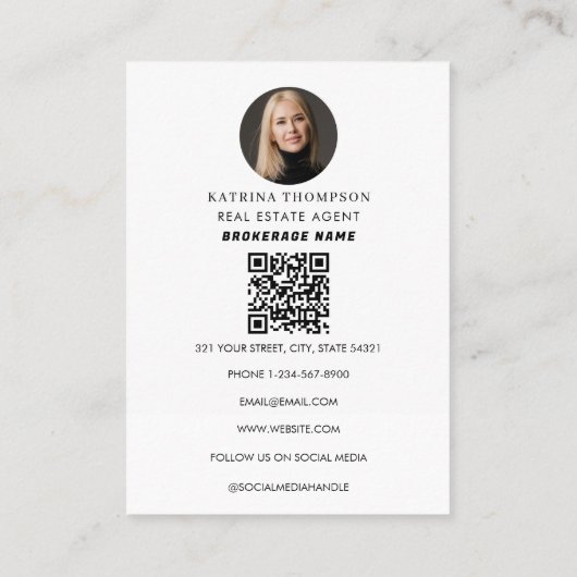 エステート実在フォト不動産仲介業者QRコードフロントドア 名刺 (裏面)