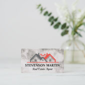 エステート実在ホームズロゴ |大理石テクスチャ | QRコード 名刺 (スタンド正面)