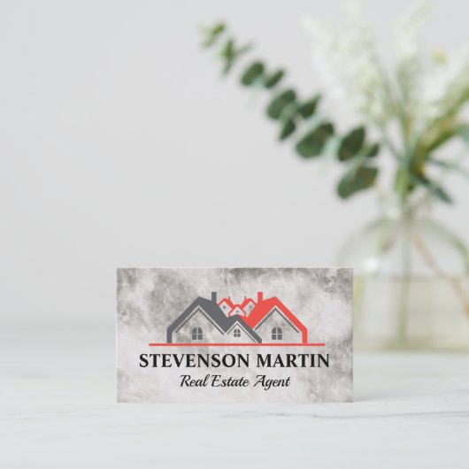 エステート実在ホームズロゴ |大理石テクスチャ | QRコード 名刺 (スタンド正面)