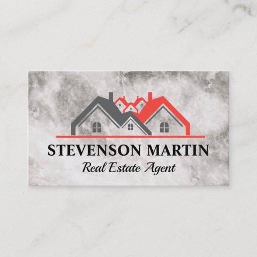 エステート実在ホームズロゴ |大理石テクスチャ | QRコード 名刺 (正面)