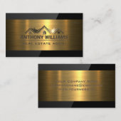 エステート実在ホーム |メタリック金ゴールド |黒の光沢 名刺 (正面/裏面)