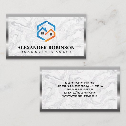 エステート実在ホーム |大理石メタル縁ど 名刺 (正面/裏面)