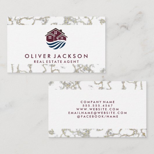 エステート実在ホーム |大理石金ゴールド 名刺 (正面/裏面)