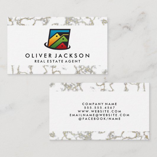 エステート実在ホーム |大理石金ゴールド 名刺 (正面/裏面)