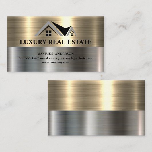 エステート実在ホーム |金属金ゴールド |スチールメタル 名刺 (正面/裏面)