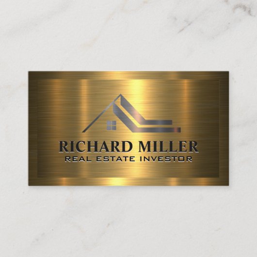 エステート実在ルーフ |メタリック金ゴールドオン金ゴールド 名刺 (正面)