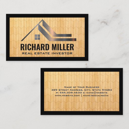 エステート実在ルーフ |木製パネルの背景 名刺 (正面/裏面)