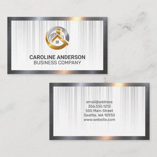 エステート実在ロゴラグジュアリー金ゴールド |メタリック 名刺 (正面/裏面)