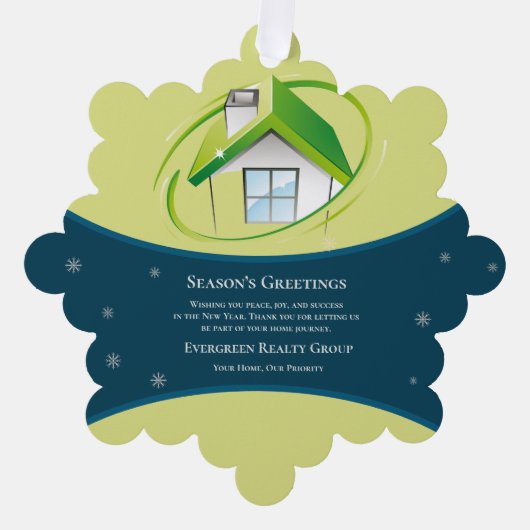 エステート実在不動産仲介業者クリスマスグリーティングキープサケ オーナメントカード (正面)
