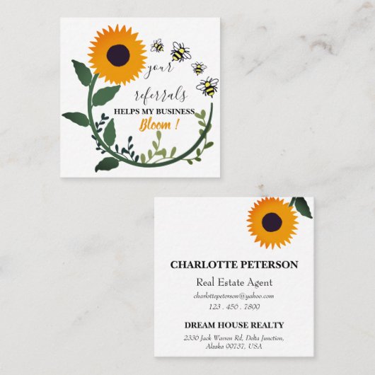 エステート実在&スモールビジネスウォーターカラーサンフラワー  紹介カード (正面/裏面)
