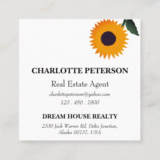 エステート実在&スモールビジネスウォーターカラーサンフラワー  紹介カード (裏面)