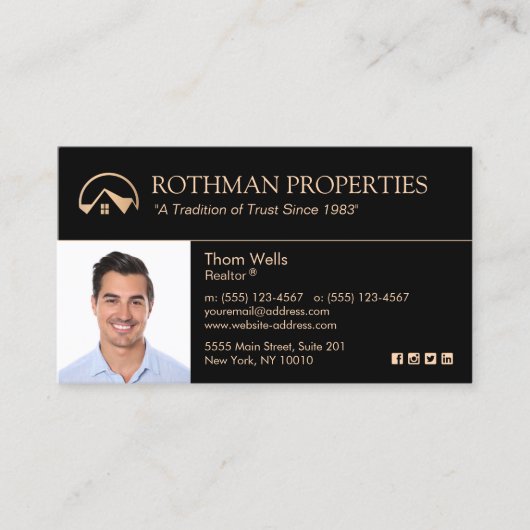 エステート実在、不動産仲介業者ブラック金ゴールドハウスインサート写真 名刺 (正面)