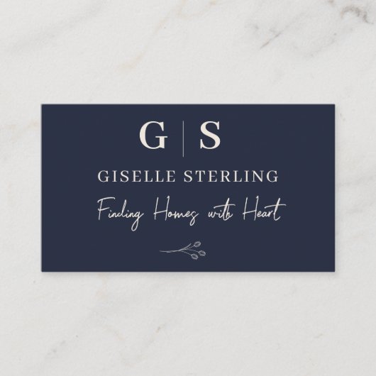 エステー実在トエージェントエレガントネイビーブルークリーム 名刺 (正面)