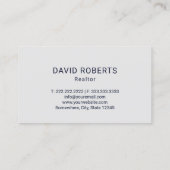 エステー実在トエージェントモダンネイビーブルーシルバー不動産仲介業者 名刺 (裏面)