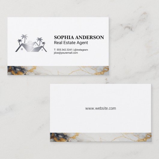 エステー実在トハウスメタリックロゴ |大理石トリム 名刺 (正面/裏面)