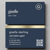 エステー実在ト代理海軍ブルーQRコード金ゴールドモノグラム 名刺