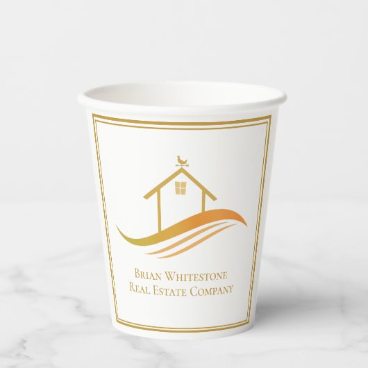 エステー実在ト会社金ゴールドオープンハウスカスタマイズ可能 紙コップ (正面)