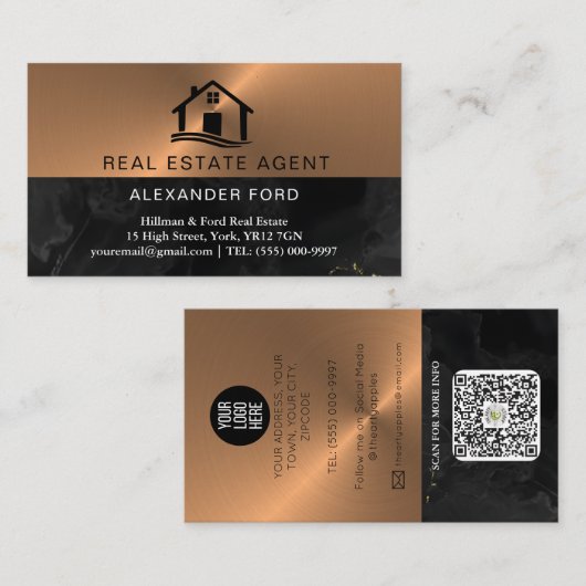 エステー実在ト剤銅金属金ゴールド大理石 名刺 (正面/裏面)