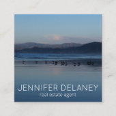 エステー実在モダントビーチ波鳥サンセット写真 スクエア名刺 (正面)