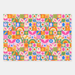 エステ予測できなカラフルティック春イースターテーマ ラッピングペーパーシート
