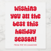 エステ予測できなティックレッドタイポグラフィレトロクリスマス ワインラベル (シングルラベル)