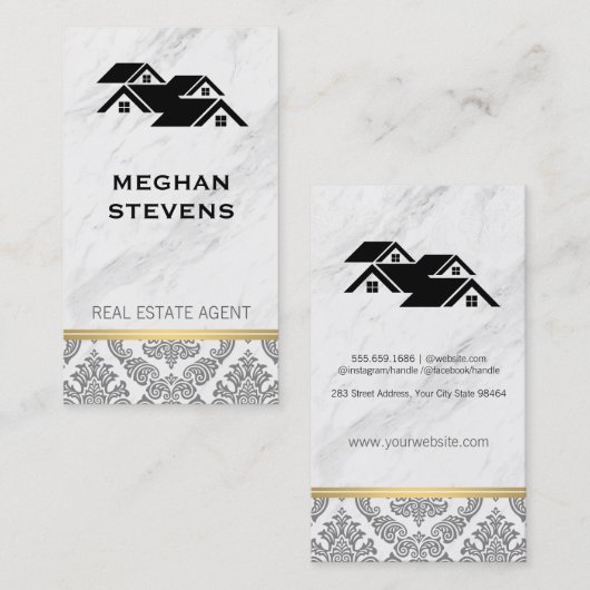 エステ実在ートエージェントルーフトップ大理石ダマスク金ゴールドトリム 予約カード (正面/裏面)