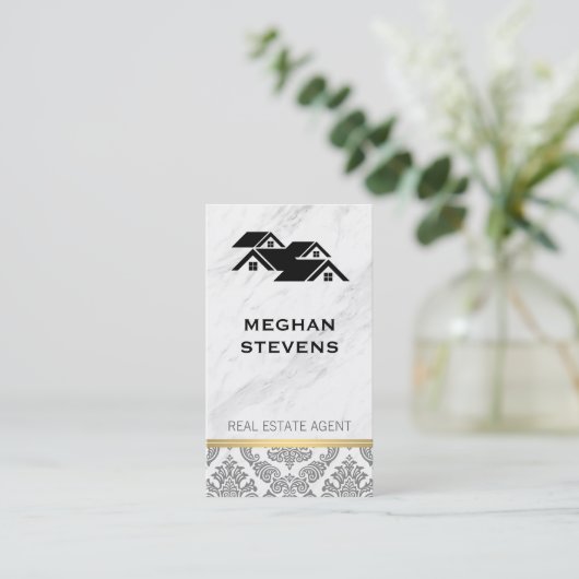 エステ実在ートエージェントルーフトップ大理石ダマスク金ゴールドトリム 予約カード (スタンド正面)