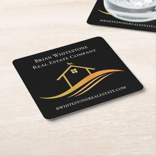 エステ実在ートシックブラック金ゴールドカスタムオープンハウス スクエアペーパーコースター (アングル)