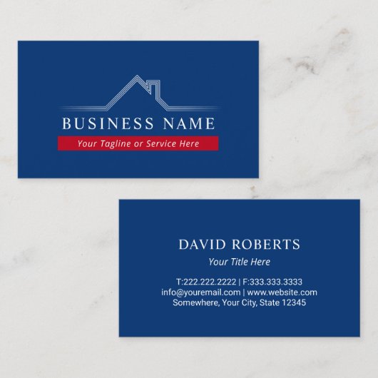 エステ実在ートハウスルーフロゴネイビーブルー不動産仲介業者 名刺 (正面/裏面)