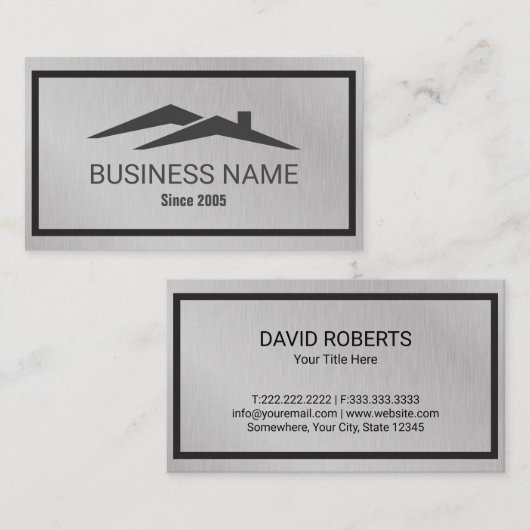 エステ実在ートハウスルーフロゴ不動産仲介業者メタリックブシ 名刺 (正面/裏面)