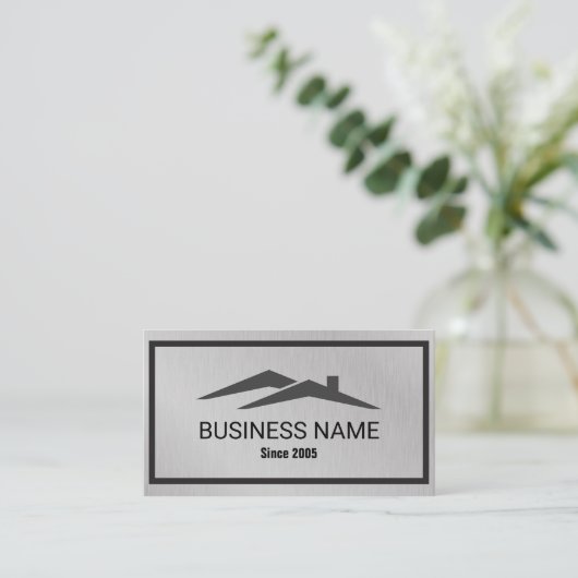 エステ実在ートハウスルーフロゴ不動産仲介業者メタリック 名刺 (スタンド正面)