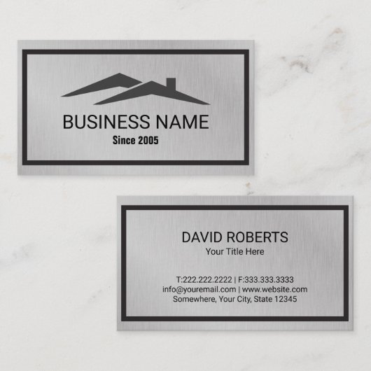 エステ実在ートハウスルーフロゴ不動産仲介業者メタリック 名刺 (正面/裏面)