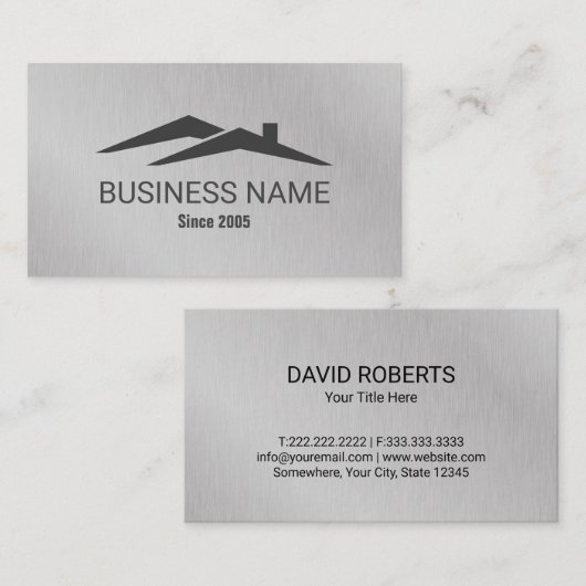 エステ実在ートハウスルーフロゴ不動産仲介業者メタリック 名刺 (正面/裏面)