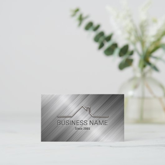 エステ実在ートハウスルーフロゴ不動産仲介業者メタリック 名刺 (スタンド正面)