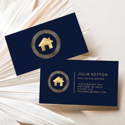 エステ実在ートハウスロゴギリシャ鍵フレームブルー金ゴールド 名刺