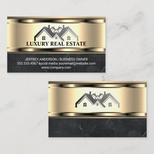 エステ実在ートハウス |メタリック金ゴールド 名刺 (正面/裏面)