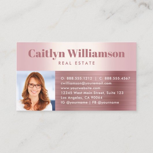 エステ実在ートピンクローズゴールドフォイルフォトエージェントハウス 名刺 (裏面)