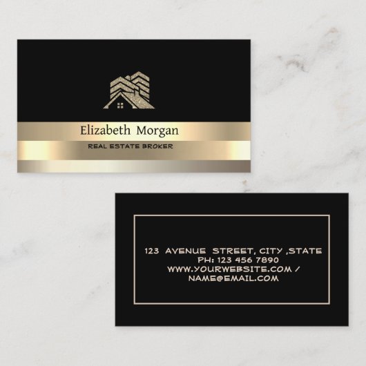 エステ実在ートブローカーハウス金ゴールドストライプグリッタールーフ 名刺 (正面/裏面)