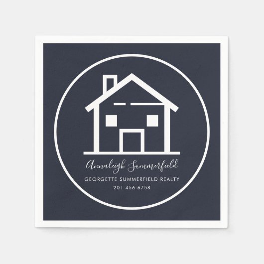 エステ実在ートホワイトネイビーブルービジネス紙 スタンダードカクテルナプキン (正面)