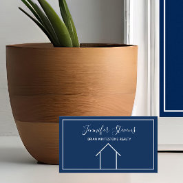 エステ実在ートモダンネイビーブルーミニマル不動産仲介業者 名刺