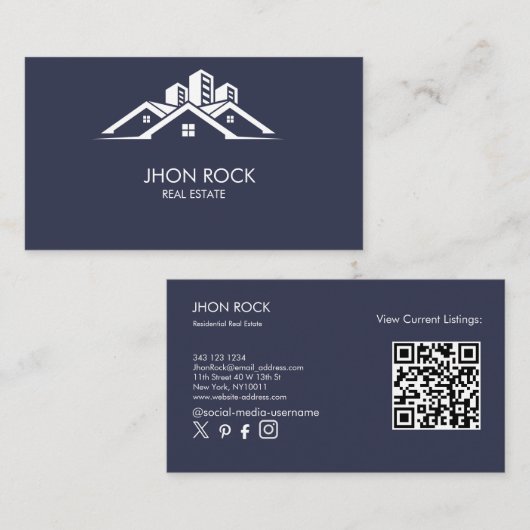 エステ実在ートモダンハウスロゴ濃い灰色Qr 名刺 (正面/裏面)