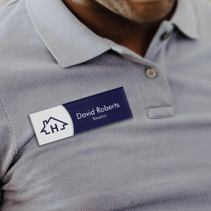 エステ実在ート不動産仲介業者ハウスロゴモダンネイビーブルー 名札