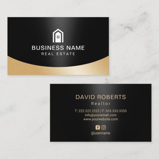 エステ実在ート不動産仲介業者ハウスロゴ(黒と金ゴールド) 名刺 (正面/裏面)